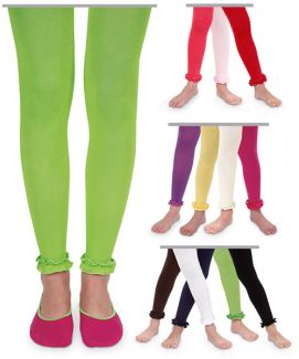 Footless Tights w/ Pima Cotton Ruffle- Hot Pink