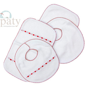 Eyelet Bib/Burp Set- Red