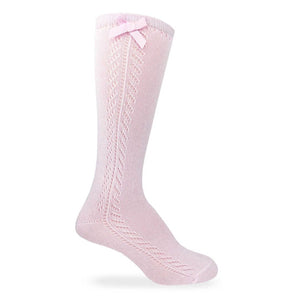 Girls Pointelle Bow Knee Socks - Pink