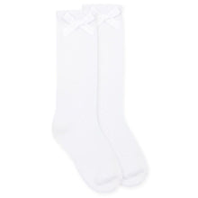 Load image into Gallery viewer, Girls Pointelle Bow Knee Socks - White
