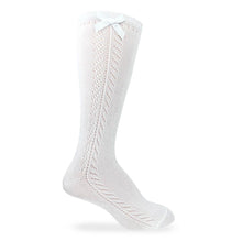 Load image into Gallery viewer, Girls Pointelle Bow Knee Socks - White
