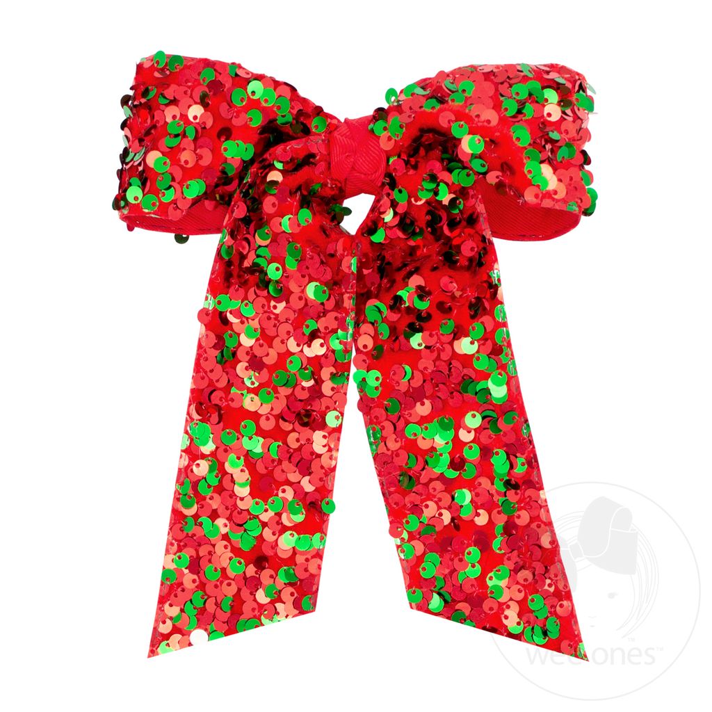 Christmas Red & Green Velvet Sequins Hair Bows