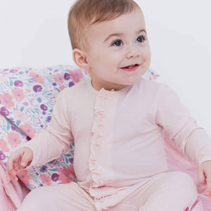 Pin Dot Pink Ruffle Placket Footie