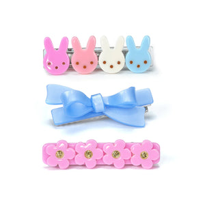 Bunnies, Bow & Flowers Hair Clips