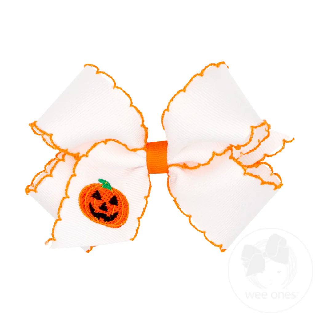 Orange Moonstitch Hair Bow SZ M- Embr Jack-O-Lantern