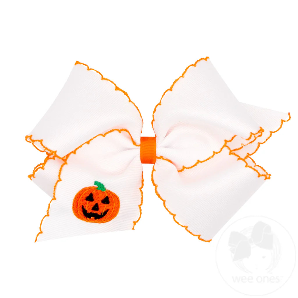 Orange Moonstitch Hair Bow KING- Embr Jack-O-Lantern