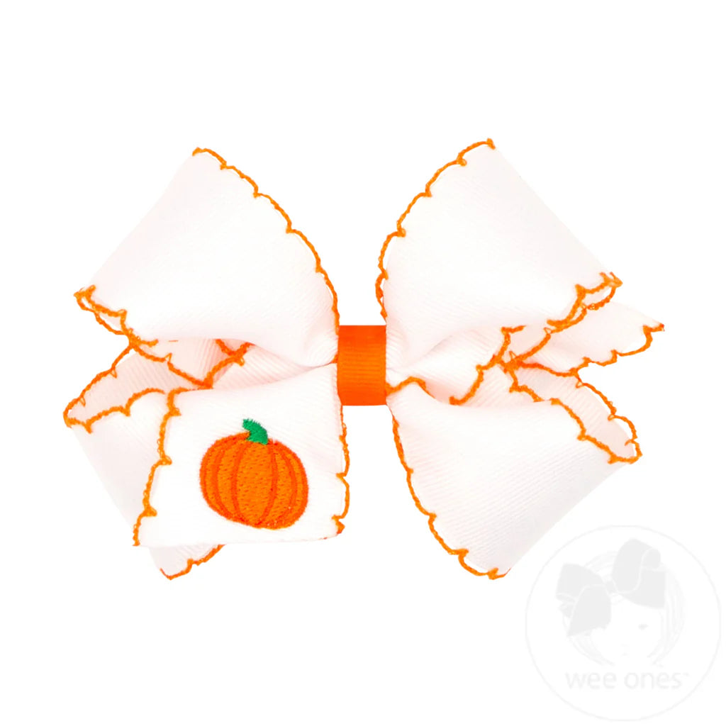 Orange Moonstitch Hair Bow KING- Embr Pumpkin