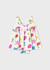 Ocean Printed Dress w/ Bloomers- Fuchsia