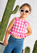 Load image into Gallery viewer, Sleeveless Peplum Top- Peony Gingham

