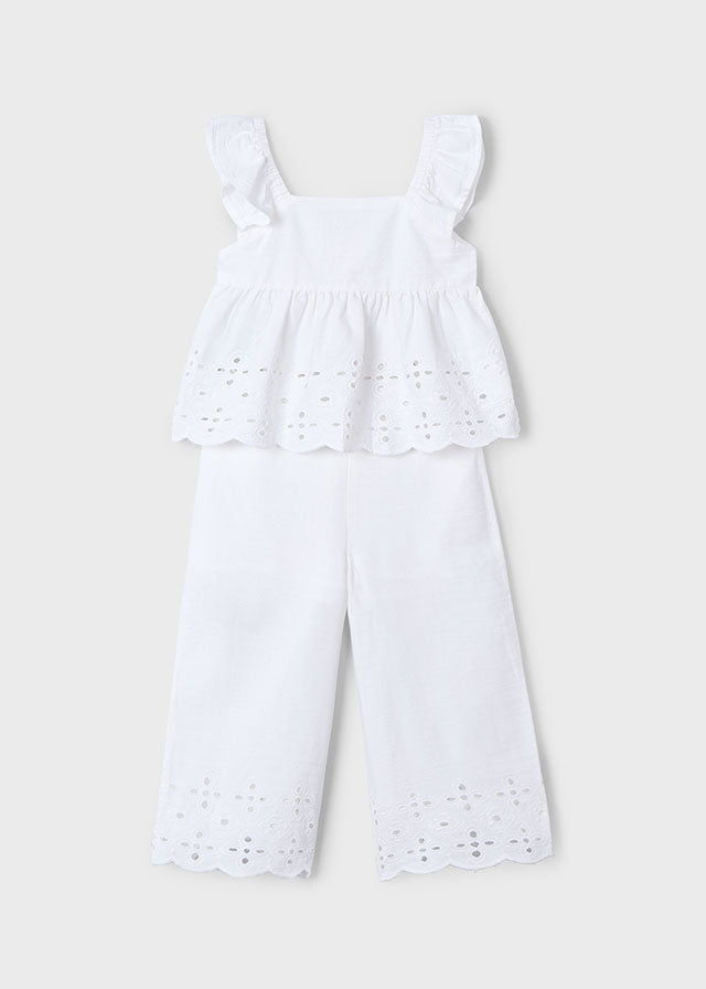 Eyelet Top & Pants Set- White