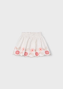 Floral Embroidered Skirt- Bone