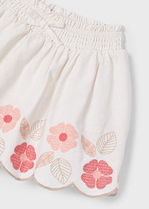 Floral Embroidered Skirt- Bone