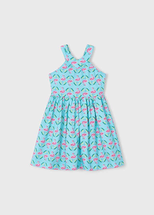 Flamingos Halter Top Dress- Blue