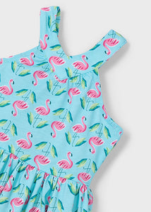 Flamingos Halter Top Dress- Blue