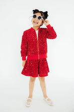 Load image into Gallery viewer, Red Velvet Sequin Jacket &amp; Twirl Skort Set
