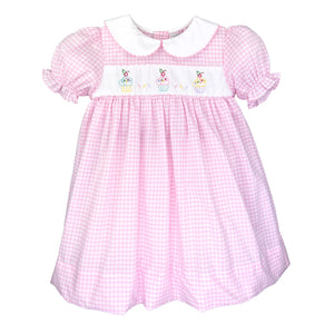 Birthday Embroidery Dress - Pink Check