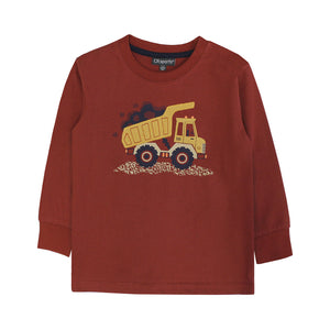 Dump Truck Print & Applique Top- Brick
