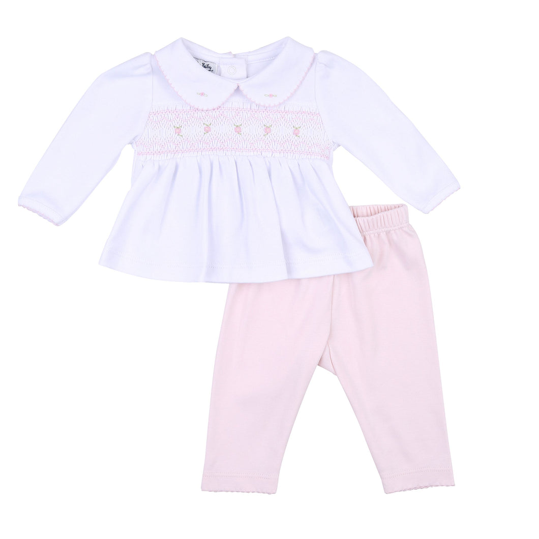 Fiona & Phillip Pink Smocked Collared Pant Set