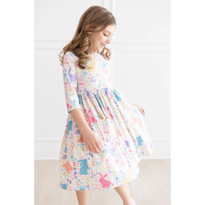 Pastel Floral Bunnies Pocket Twirl Dress
