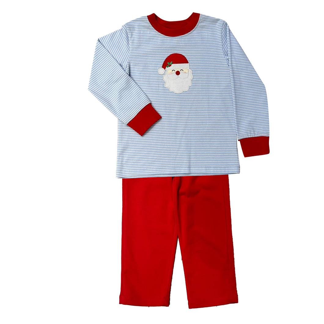 Santa Pants Set- Blue Stripe/ Red