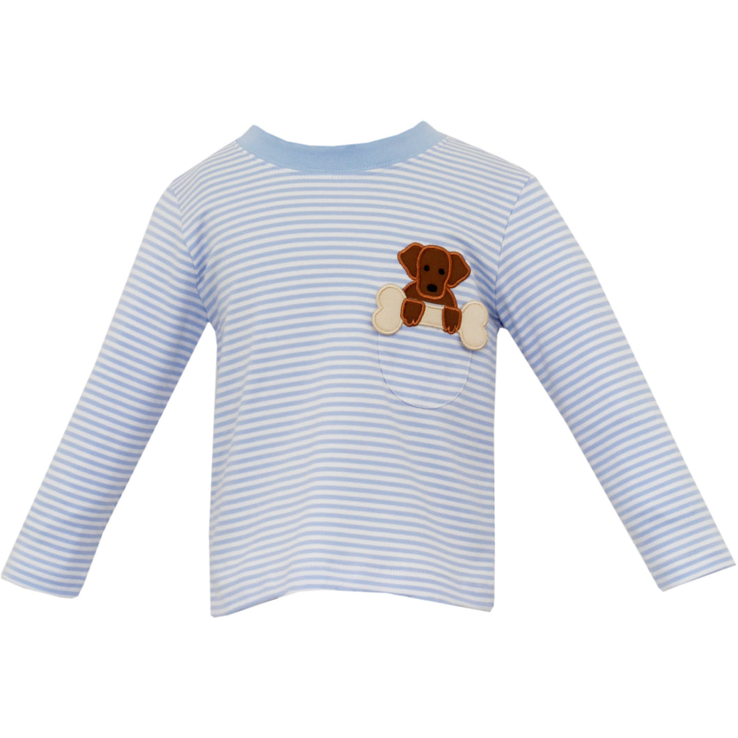 Puppy Pocket Appliqué Shirt- Lt. Blue Stripe