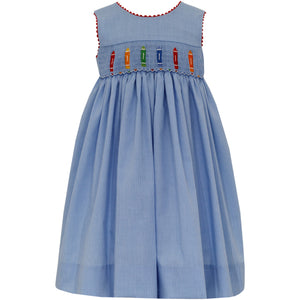 Crayons Smocked Dress- Blue Micro Check