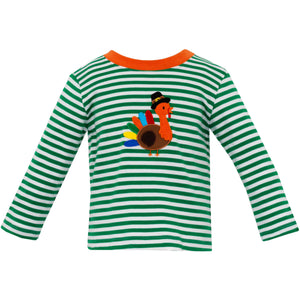 Turkey Appliqué Shirt- Green Stripe