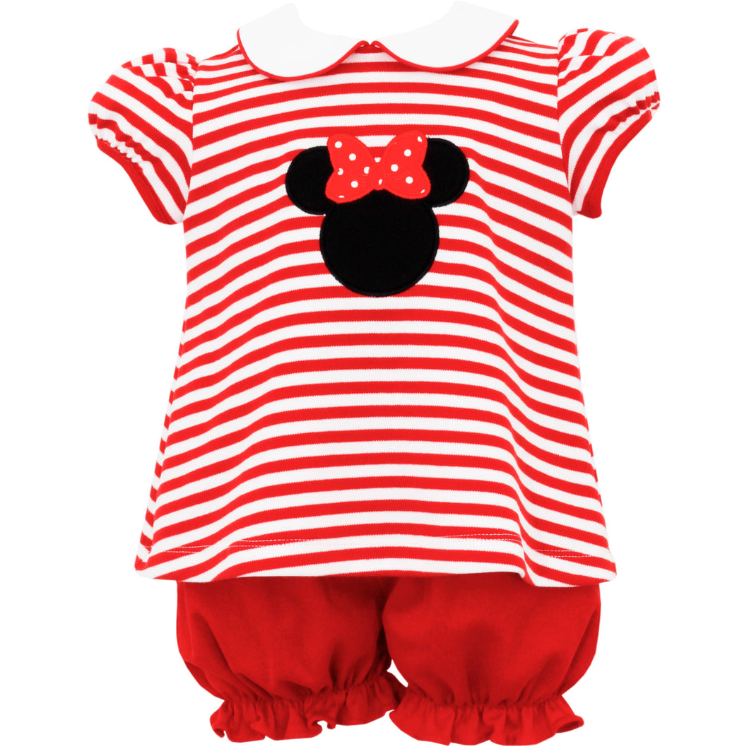 Minnie Mouse Applique Bloomer Set- Red Stripe