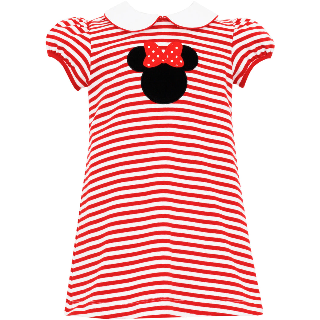 Minnie Mouse Applique Dress- Red Stripe