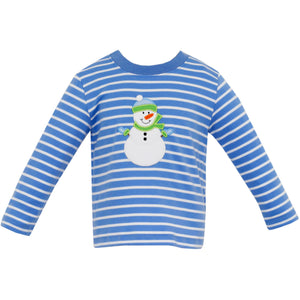 Snowman Appliqué Shirt- Periwinkle Blue Stripe