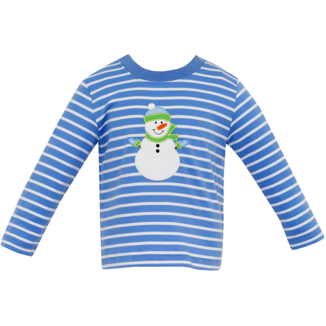 Snowman Appliqué Shirt- Periwinkle Blue Stripe