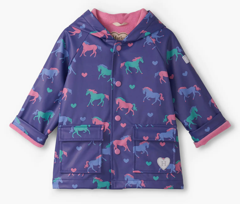 Horses & Hearts Raincoat- Royal Blue