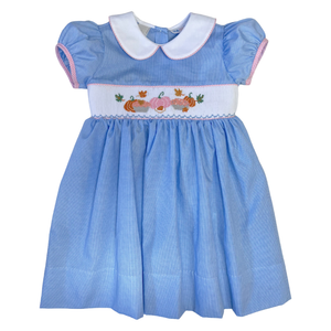 Rose Smocked Waist Pumpkin Dress in L. Blue Gingham