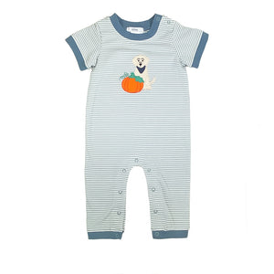 Pumpkin Boy's Romper- Sage Stripe