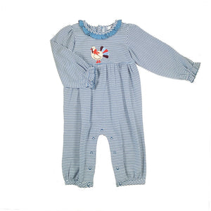 Turkey Girl's Romper- Blue Stripe