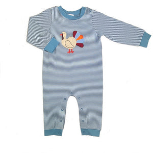 Turkey Boy's Romper- Blue Stripe