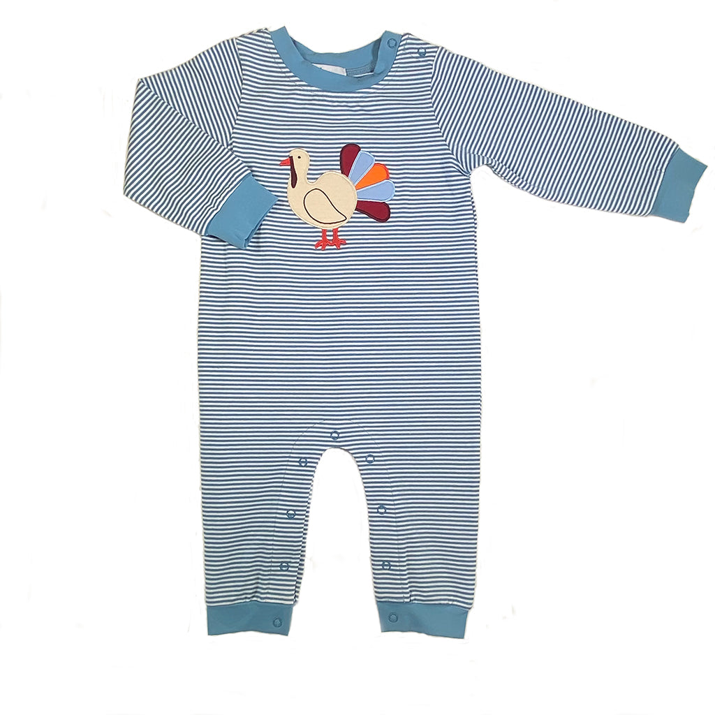 Turkey Boy's Romper- Blue Stripe