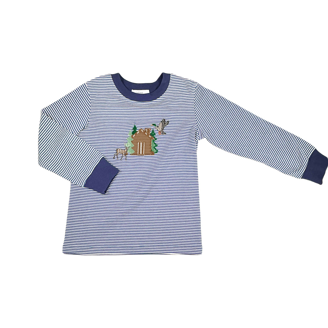 Log Cabin Boy's T-Shirt- Blue Stripe