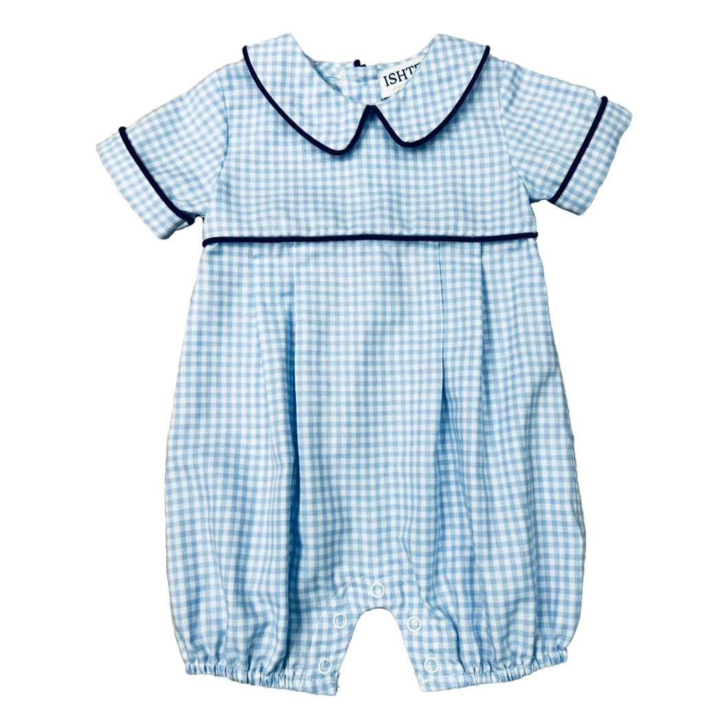 Blue Plaid Boy's Romper SS