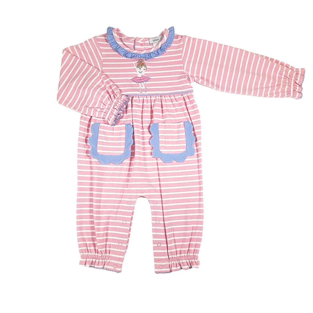 Ballerina Girl's Romper- Pink Stripe
