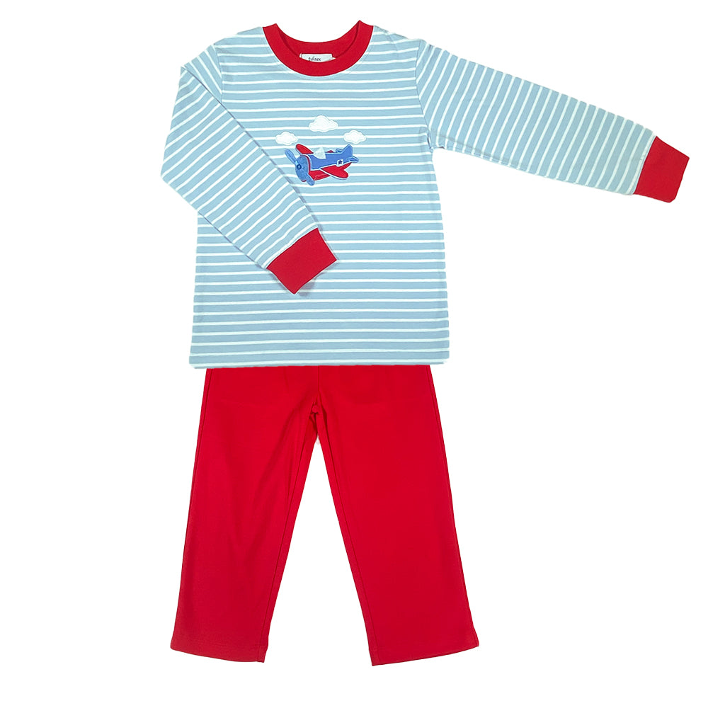 Airplane Boy's Top & Red Pants Set