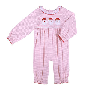 Santa Girl's Romper- Pink Stripe
