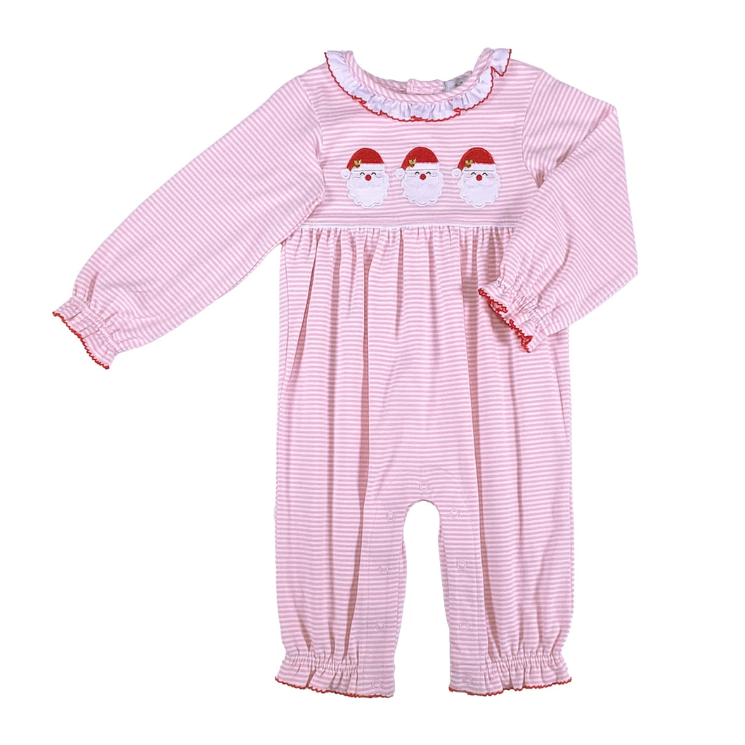 Santa Girl's Romper- Pink Stripe