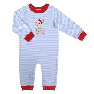 Xmas Lights Boy's Romper- Blue Stripe