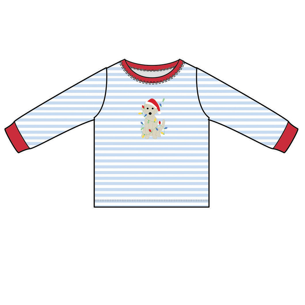 Xmas Lights Boy's T-Shirt- Blue Stripe