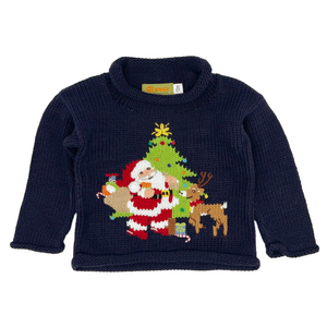 Roll Neck - Christmas Tree with Santa Claus & Reindeer - Twilight