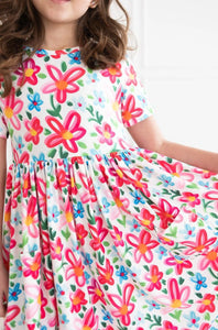 Neon Floral Pocket Twirl Dress