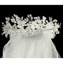 Load image into Gallery viewer, Veil - Silk &amp; Organza Flowers w/ Pearls &amp; Rhinestones
