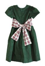 Load image into Gallery viewer, Green Cord Dress w/ Festive Plaid Waist Sash
