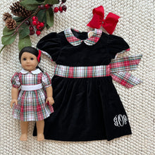 Load image into Gallery viewer, Cindy Lou Sash Dress (Velveteen)- Newport Night/ Keene Place Plaid
